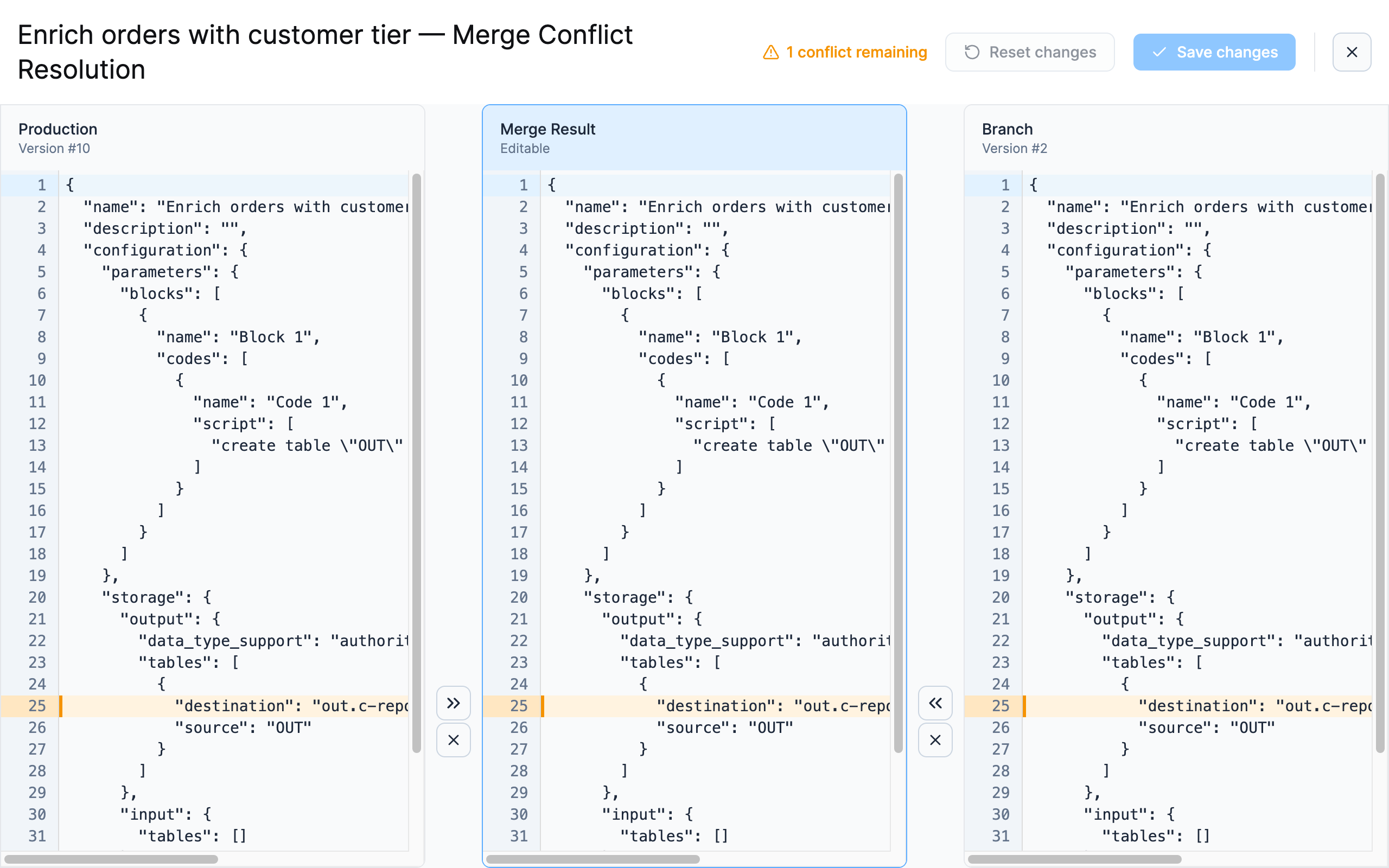 Screenshot - Three-way merge conflict resolution